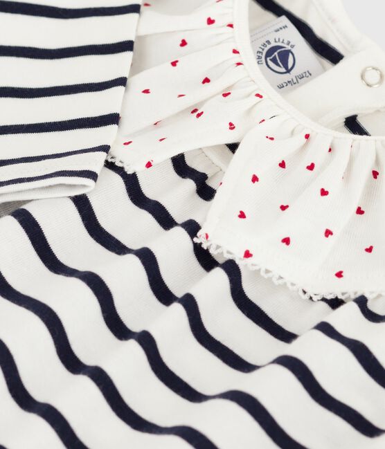 Blusa marinera de algodón de manga larga con corazones en el cuello para bebé blanco MARSHMALLOW/azul SMOKING