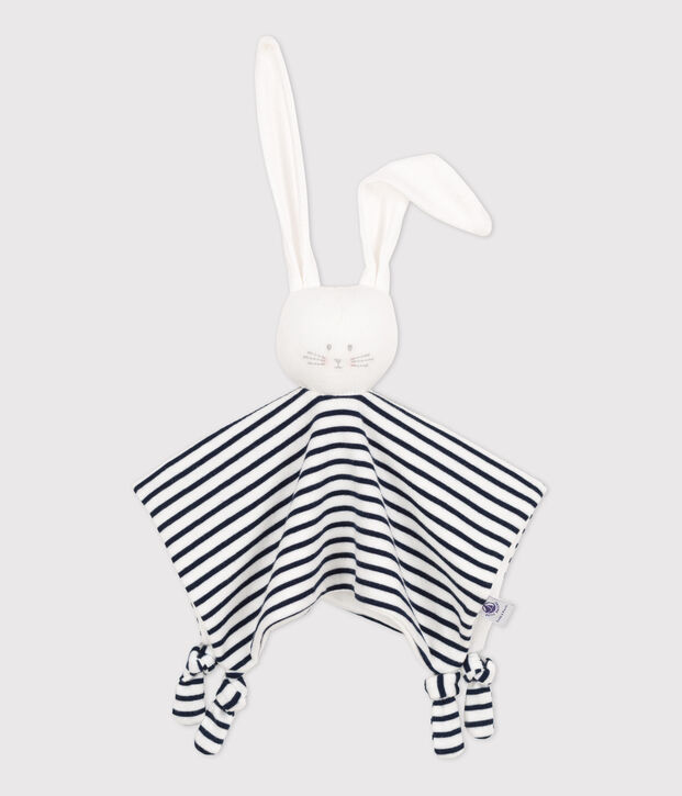 Doudou de conejo marinero de algod&oacute;n org&aacute;nico para beb&eacute; blanco/azul