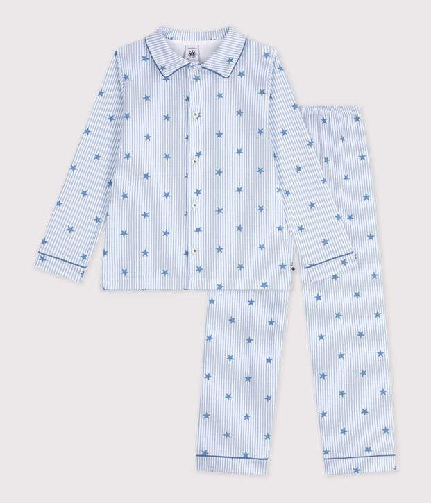 Pijama infantil abotonado de algod&oacute;n con estampado de estrellas blanco/multicolor