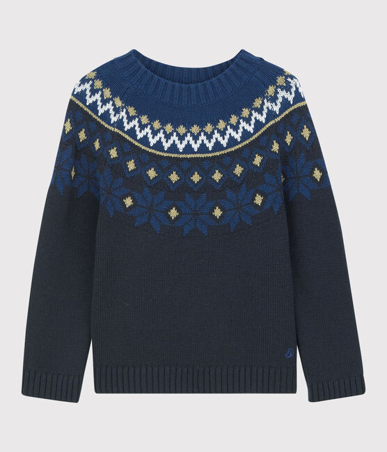 Jersey de lana y algodón de niño azul SMOKING/blanco MULTICO