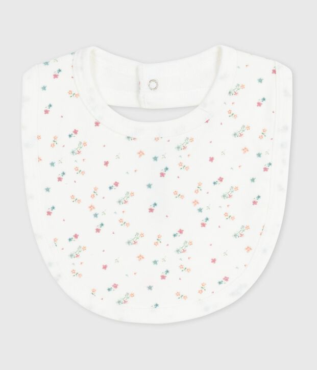 Babero de algod&oacute;n con estampado de flores para reci&eacute;n nacido blanco/multicolor
