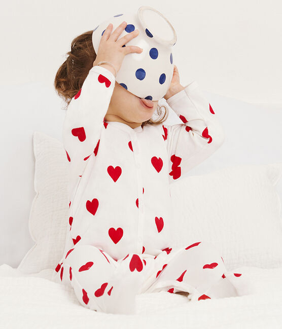 Pijama de muletón para bebé niña blanco MARSHMALLOW/rojo TERKUIT