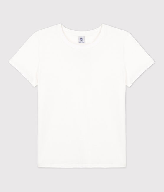 Camiseta LA RECTA de algodón con cuello redondo para mujer blanco ECUME
