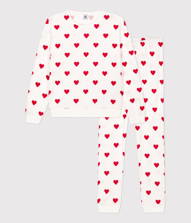 Pijama con coraz&oacute;n de algod&oacute;n de mujer blanco/rojo