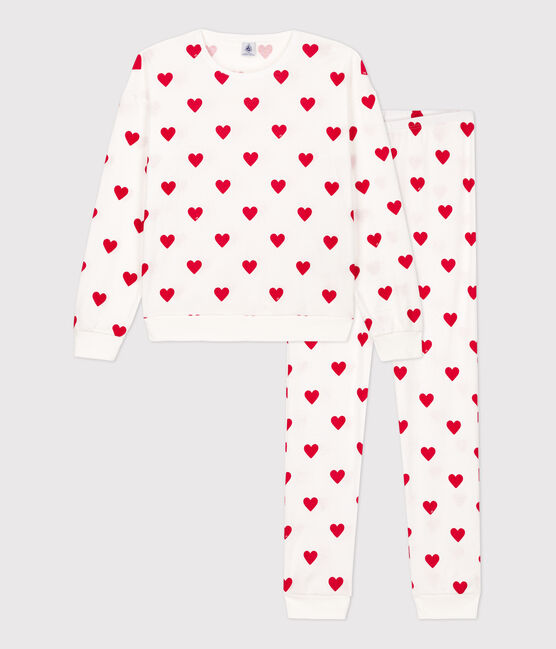 Pijama con corazón de algodón de mujer blanco MARSHMALLOW/rojo TERKUIT