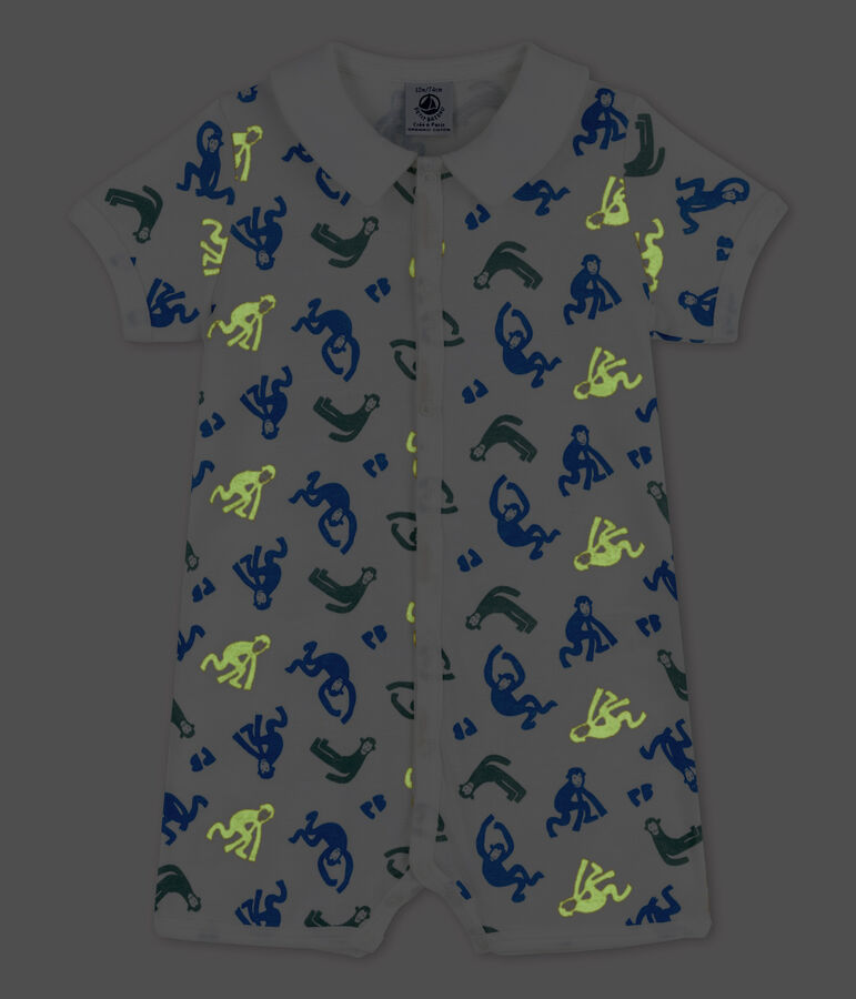 Pelele corto con monos fosforescentes de algod&oacute;n de beb&eacute; blanco MARSHMALLOW/blanco MULTICO