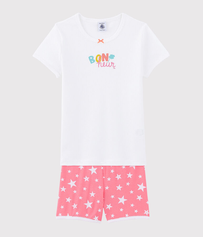 Pijama corto con dibujo Bonheur de ni&ntilde;a de algod&oacute;n blanco/multicolor