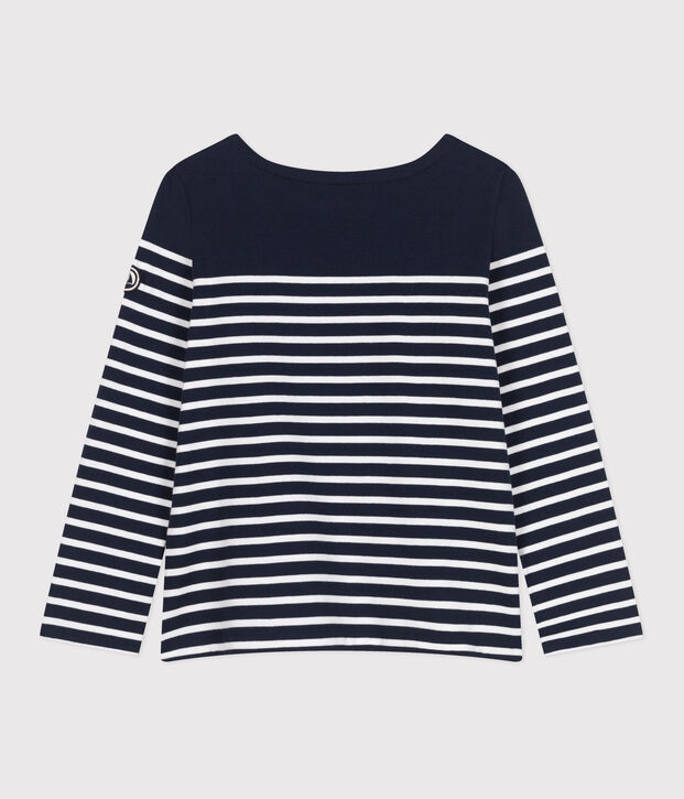 Marinera de algod&oacute;n de manga larga para mujer azul/blanco