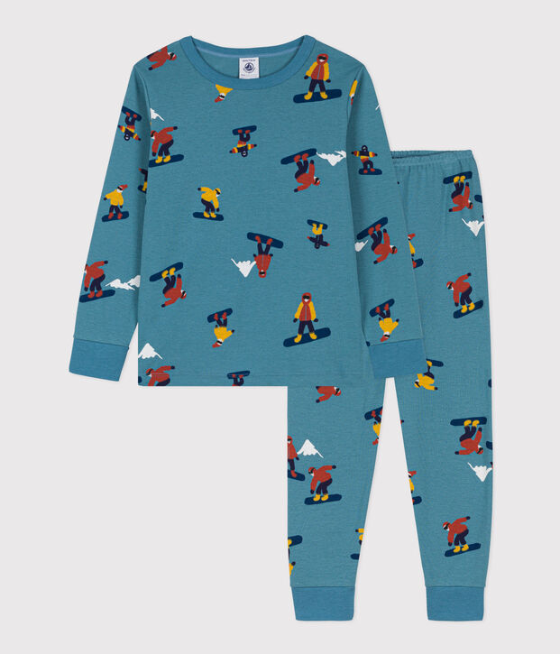Pijama de algod&oacute;n snowboard para ni&ntilde;o/ni&ntilde;a azul/multicolor