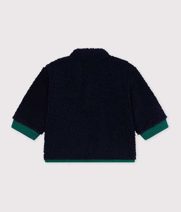 Abrigo liso enguatado de borreguito para beb&eacute; azul/multicolor
