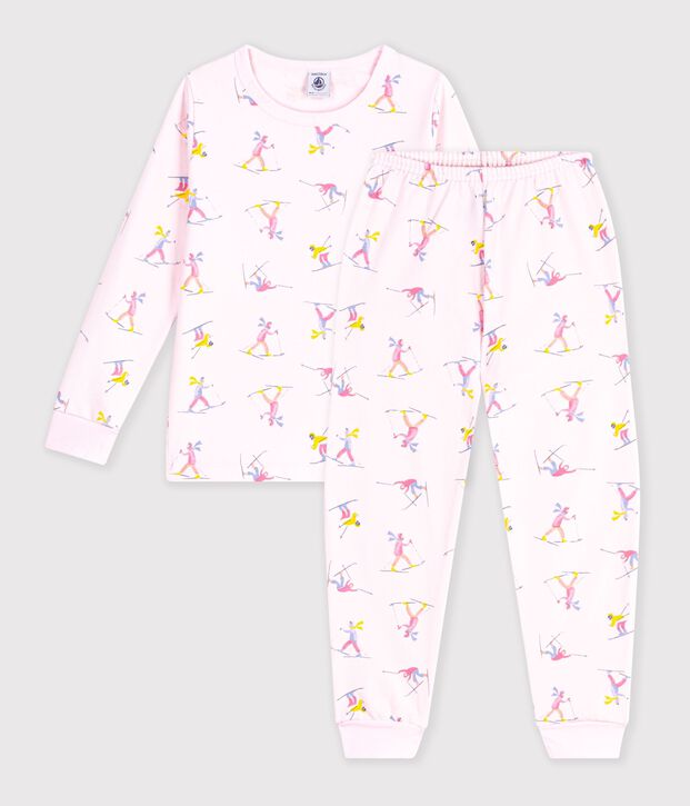 Pijama infantil de mulet&oacute;n con estampado de esquiadores rosa/multicolor