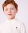 Polo infantil liso de manga larga de algod&oacute;n blanco