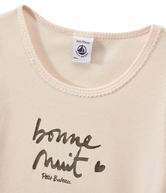 Pijama corto en dos materias para niña blanco LAIT/rosa ROSE/ FLEUR