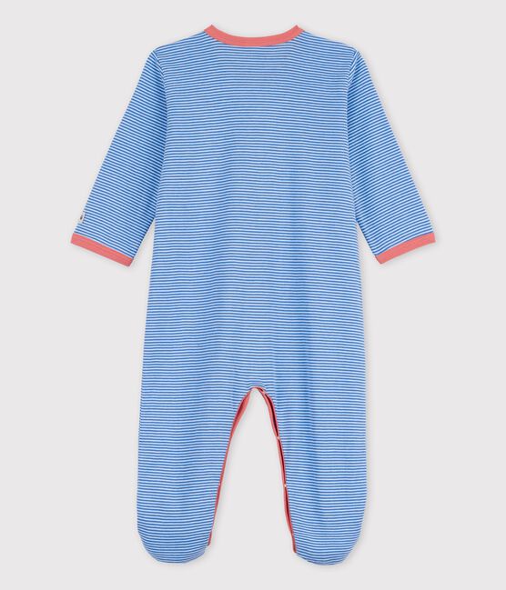 Pelele de bebé a rayas de algodón orgánico azul BRASIER/gris MARSHMALLOW