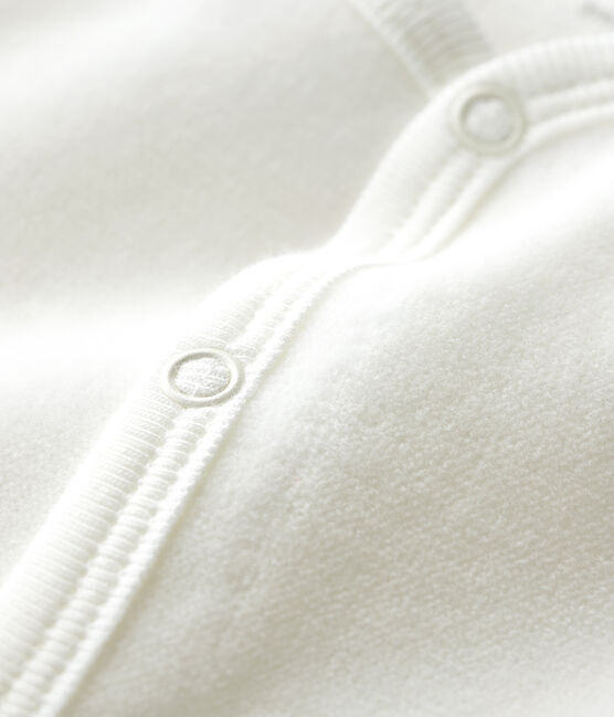Pelele blanco de terciopelo de algodón orgánico con serigrafía de Petit Bateau blanco MARSHMALLOW/beige PERLIN