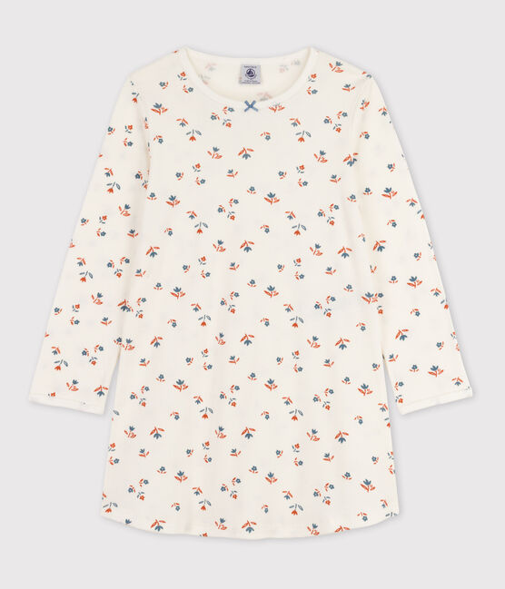 Camisón de algodón con flor para niña blanco MARSHMALLOW/blanco MULTICO