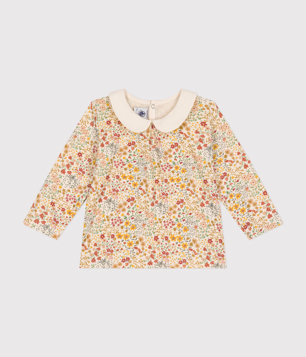 Blusa de algod&oacute;n con cuello para beb&eacute; crudo/multicolor