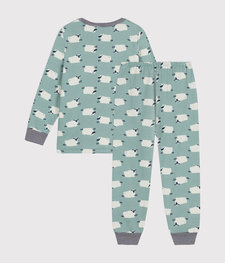 Pijama infantil de felpa cepillada con estampado de oveja verde/multicolor