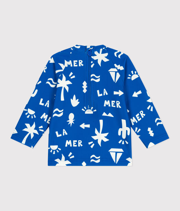 Camiseta con protecci&oacute;n UV y estampado de playa para beb&eacute; azul/blanco