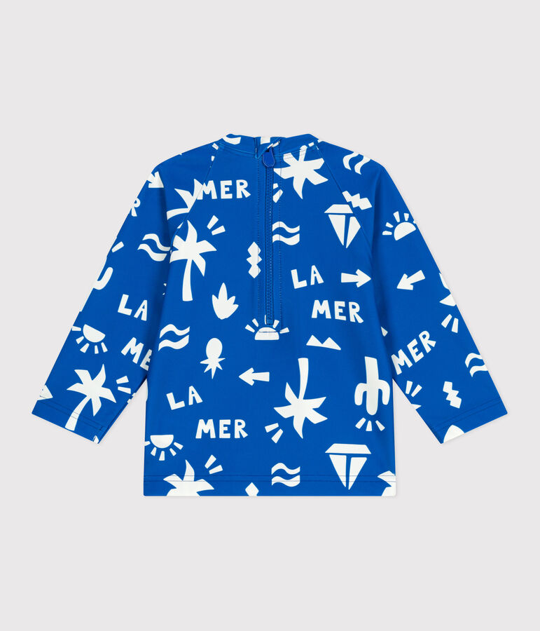 Camiseta con protecci&oacute;n UV y estampado de playa para beb&eacute; azul/blanco