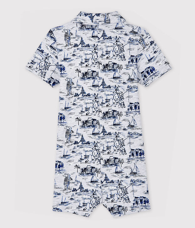 Mono corto de mulet&oacute;n estampado para beb&eacute; ni&ntilde;o gris/azul