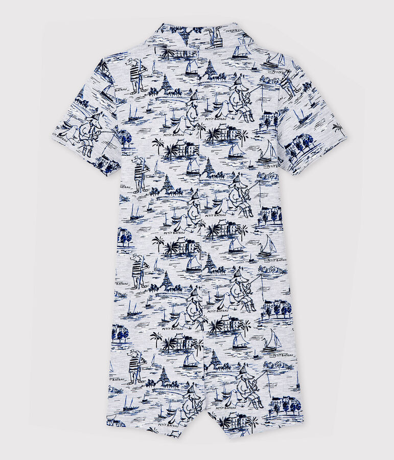 Mono corto de mulet&oacute;n estampado para beb&eacute; ni&ntilde;o gris/azul