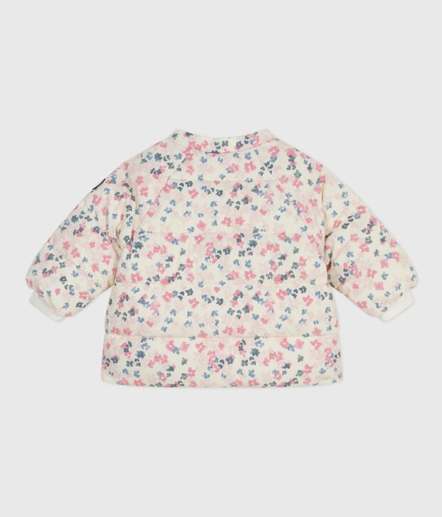 Chaqueta de plum&oacute;n para beb&eacute; con estampado floral y capucha extra&iacute;ble. crudo/multicolor
