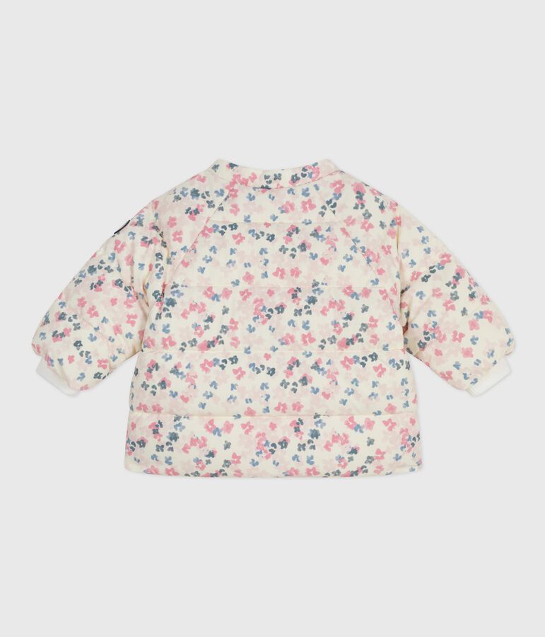 Chaqueta de plum&oacute;n para beb&eacute; con estampado floral y capucha extra&iacute;ble. crudo/multicolor