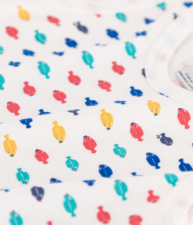 Mono corto de algod&oacute;n con animales marinos para beb&eacute; blanco/multicolor