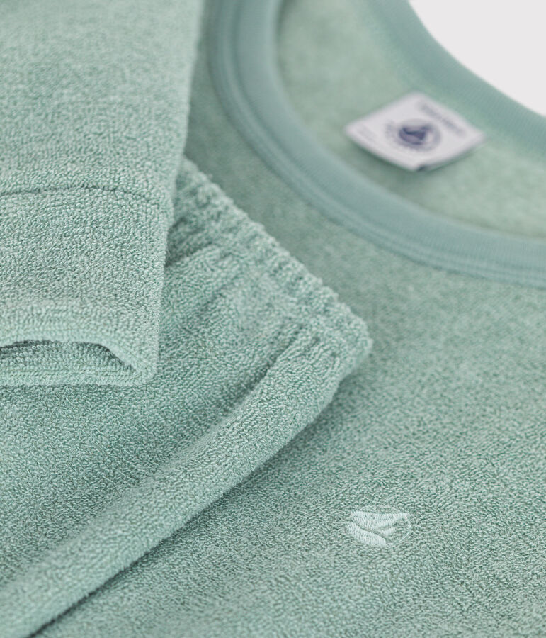 Pijama infantil liso de tejido de rizo cepillado verde PAUL