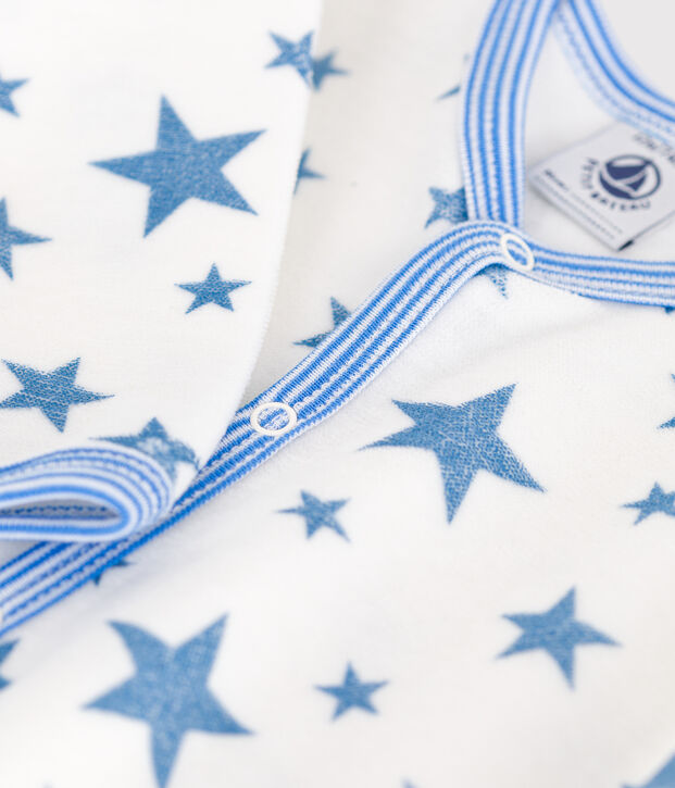 Pijama de terciopelo con estrellas para beb&eacute; blanco/azul