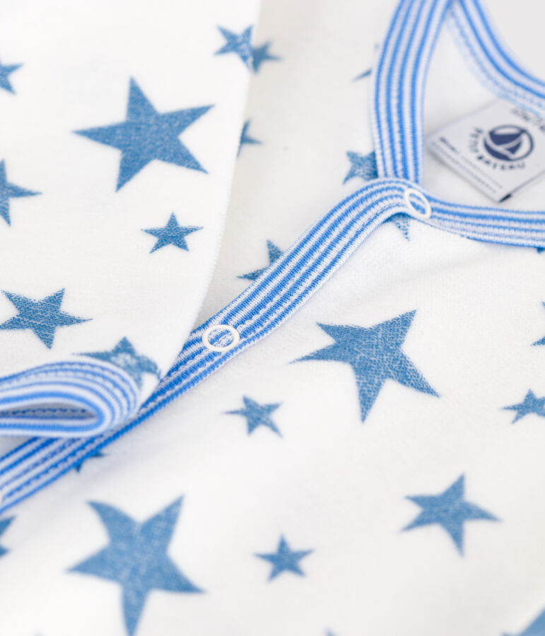 Pijama de terciopelo con estrellas para beb&eacute; blanco MARSHMALLOW/azul ALASKA