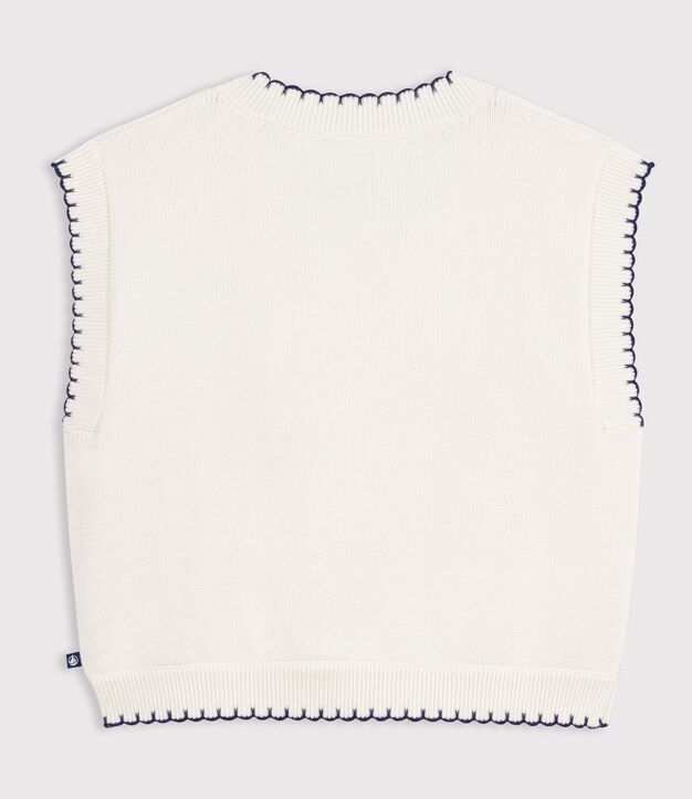 Jersey infantil sin mangas de lana y algod&oacute;n con detalle trenzado blanco