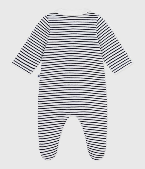 Pijama de terciopelo con cuello estampado para bebé blanco MARSHMALLOW/azul SMOKING
