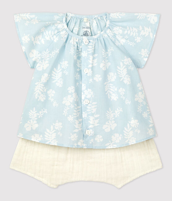 Conjunto de dos piezas con estampado hawaiano de popelina ecológica de bebé PLEINAIR/ MARSHMALLOW