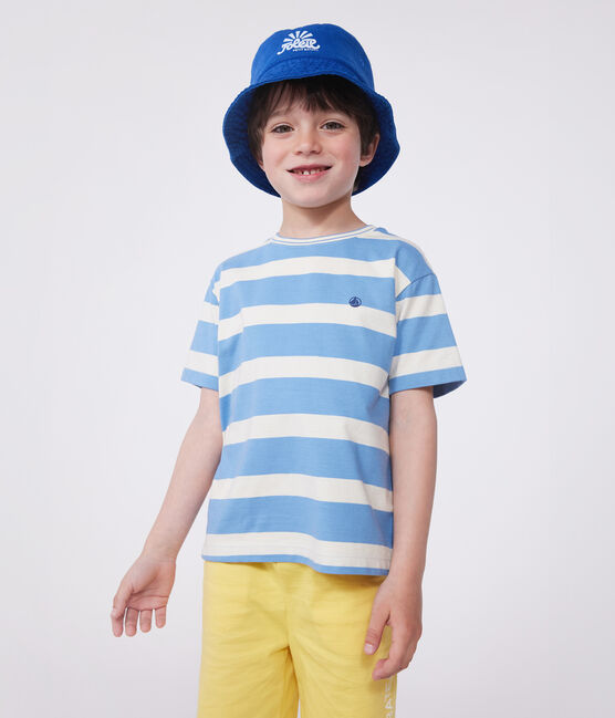 Camiseta infantil de manga corta de algodón con rayas azul ALASKA/ AVALANCHE