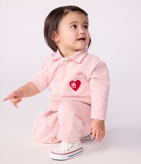 Mono largo estilo «worker» de algodón liso para bebé rosa JOLI