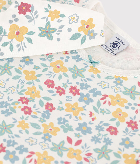 Camisón de algodón con flores y corona para niña blanco MARSHMALLOW/blanco MULTICO