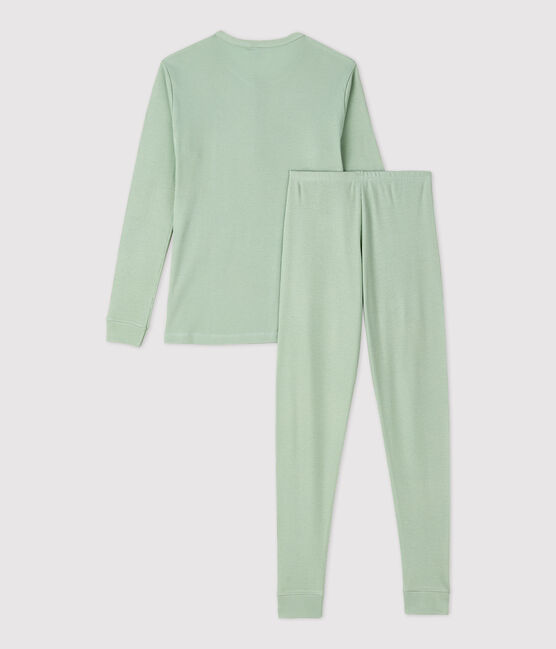 Pijama liso de algodón y lyocell de chica verde HERBIER