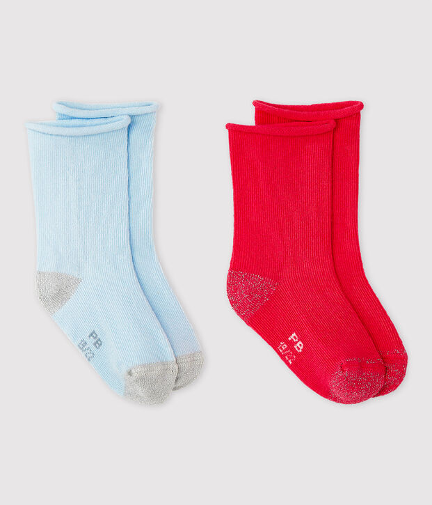Lote de 2pares de calcetines lisos de beb&eacute; ni&ntilde;a multicolor
