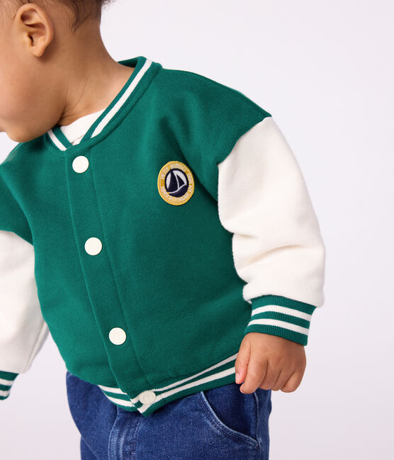 Chaqueta teddy de algodón bicolor verde EVERGREEN/ MILK