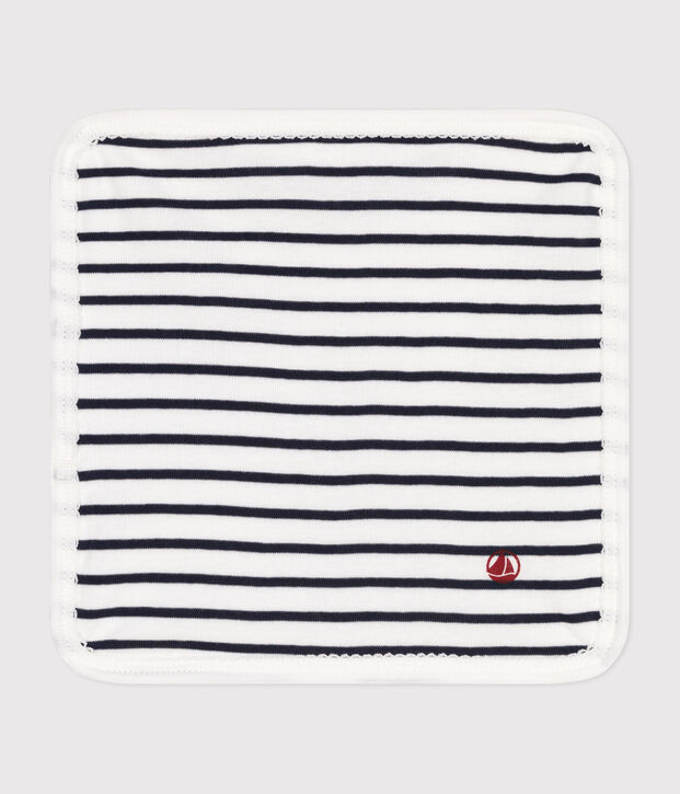 Toallita de algod&oacute;n y rizo a rayas para beb&eacute; blanco/azul
