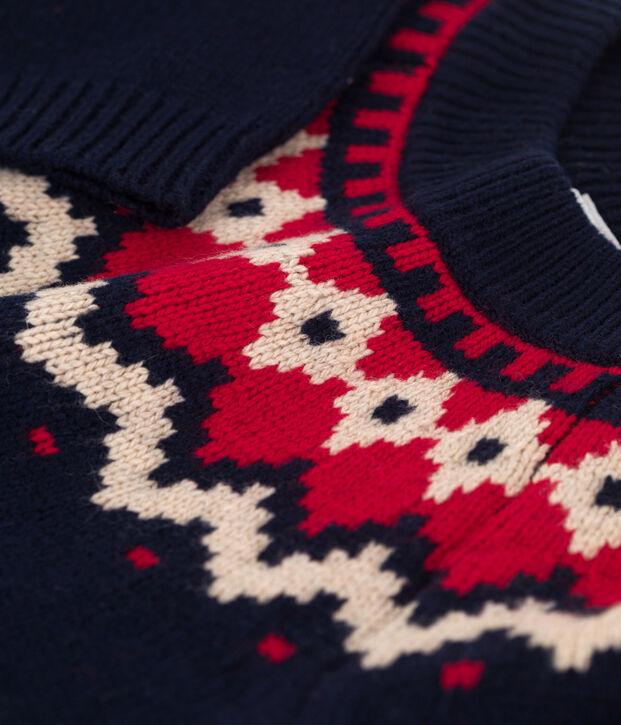 Jersey de jacquard de lana y algod&oacute;n de ni&ntilde;o azul/multicolor