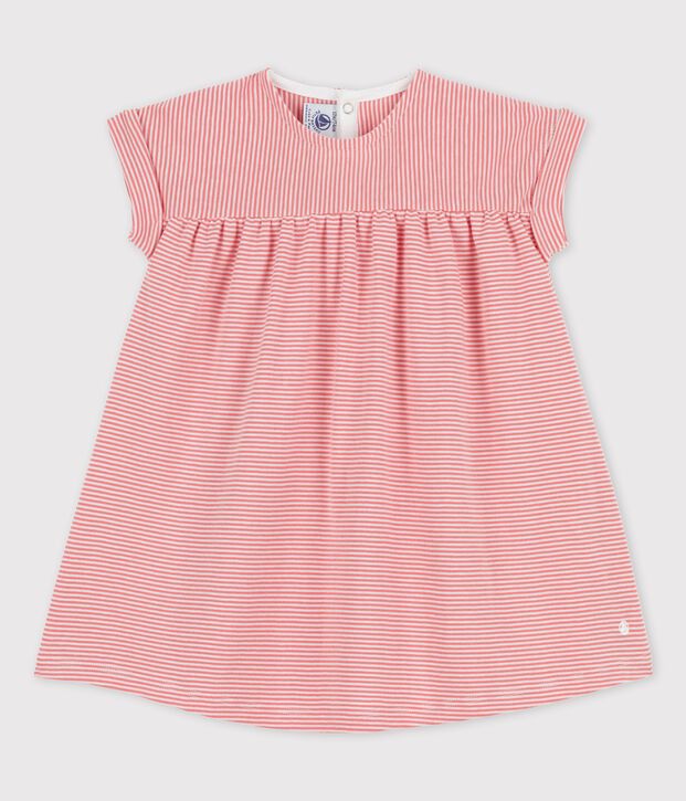 Vestido de manga corta de algod&oacute;n ecol&oacute;gico para beb&eacute; rosa/blanco