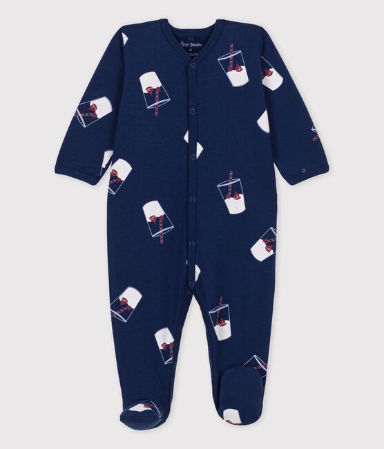 Pelele de bebé de algodón orgánico Tajinebanane x Petit Bateau azul MEDIEVAL/blanco MULTICO