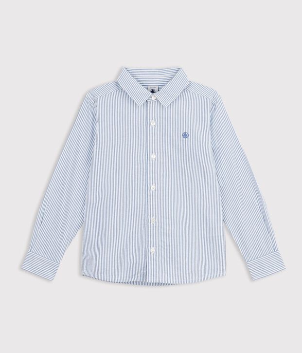 Camisa infantil de algod&oacute;n a rayas azul/azul