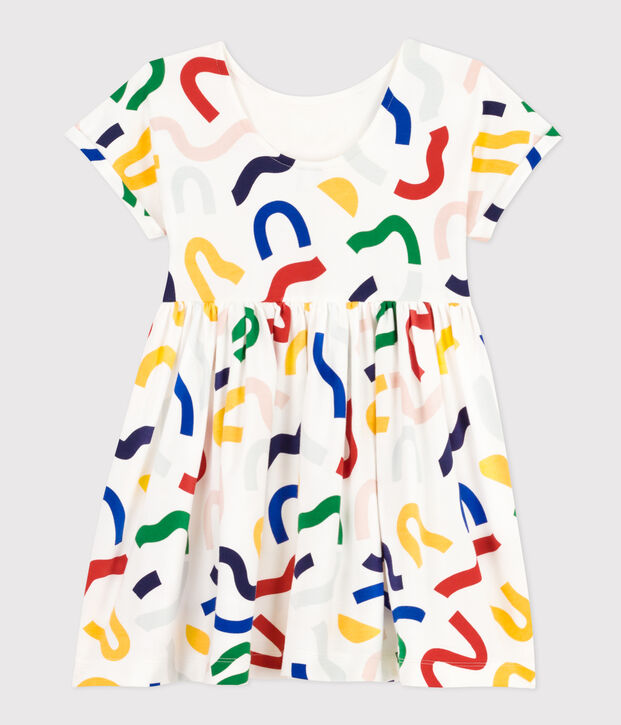 Vestido estampado de manga corta de algod&oacute;n para ni&ntilde;a blanco/multicolor