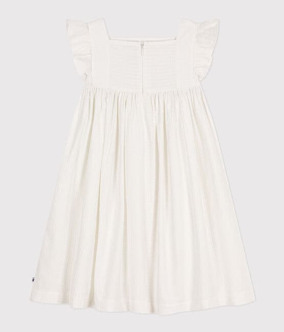 Vestido sin mangas de algodón façonné para niña blanco MARSHMALLOW