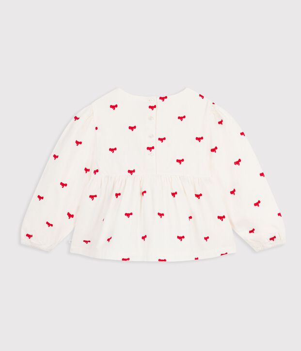 Blusa infantil de algod&oacute;n de manga larga con estampado de lazos crudo/rojo