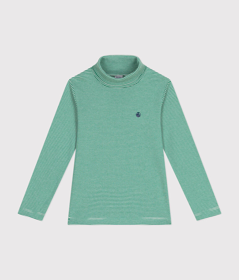 Prenda de cuello cisne a rayas de algod&oacute;n de ni&ntilde;a/ni&ntilde;o verde/blanco